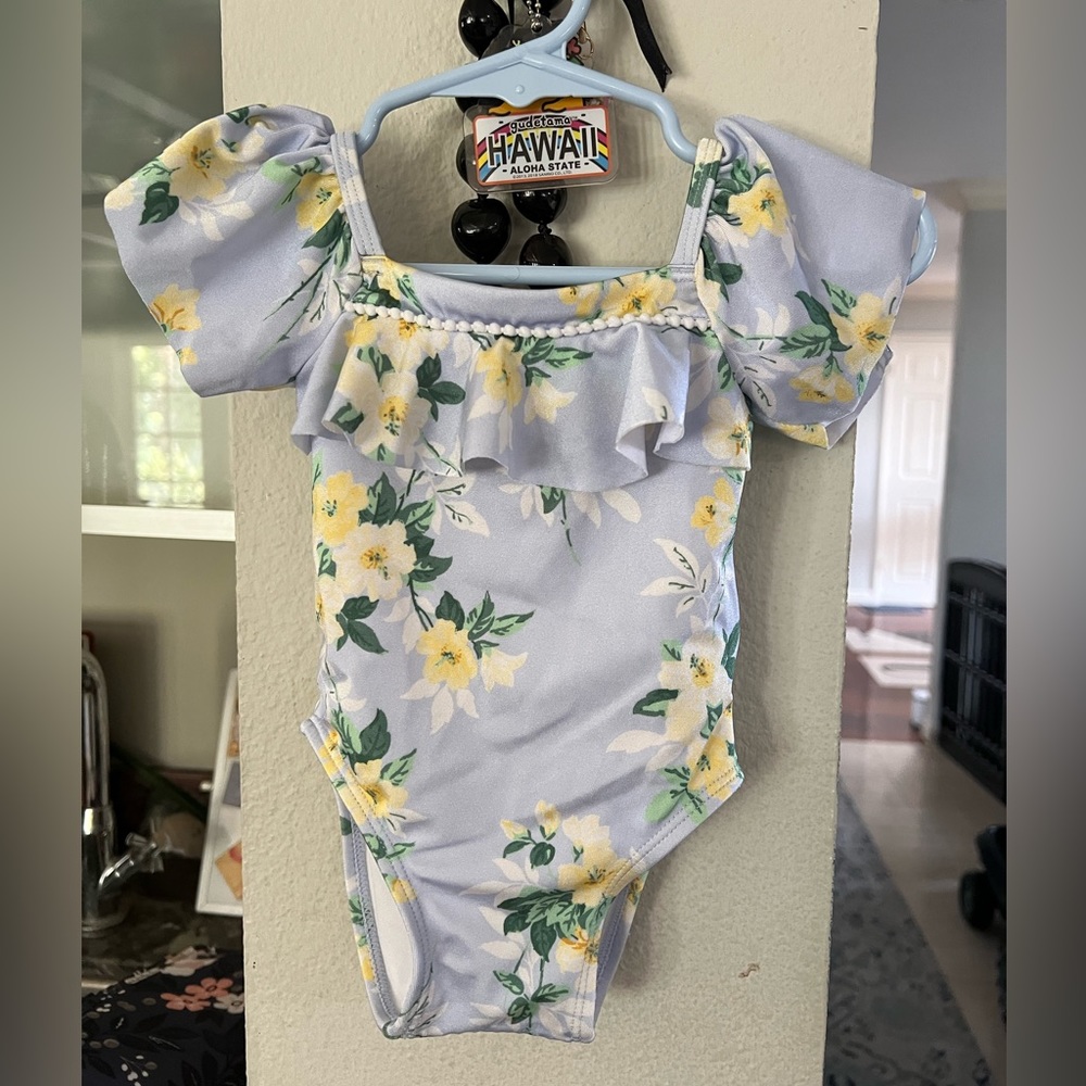 Janie and Jack Swimsuit 6-12m Blue Floral with Ruffles